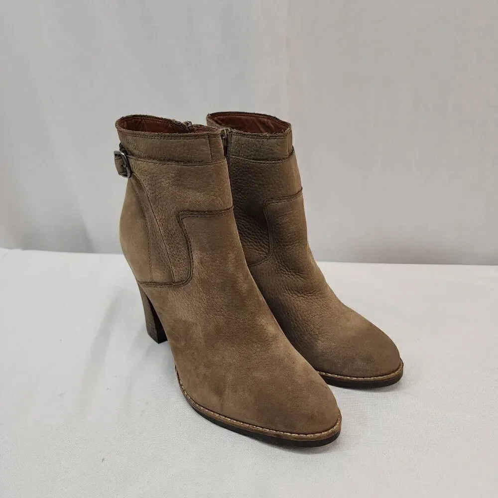 Lucky Brand Womens Size 7.5 M Brown Mink Leather Zip Buckle Ankle Fashion Boots
